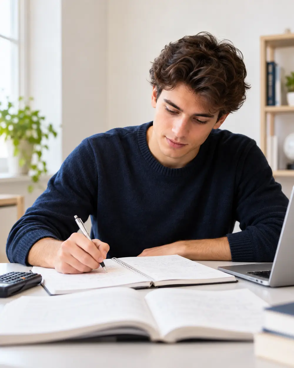 College student working on math during online tutoring
