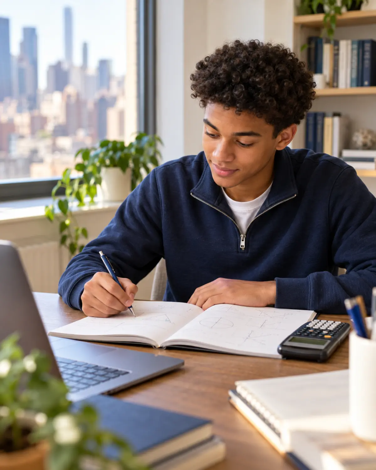 High school student preparing for a Math Regents exam with a graphing calculator